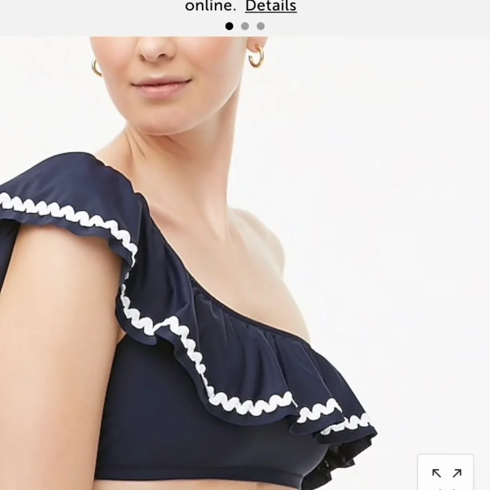 J Crew ruffle Rickrack‎ one-shoulder bikini top Navy Blue and White AK510